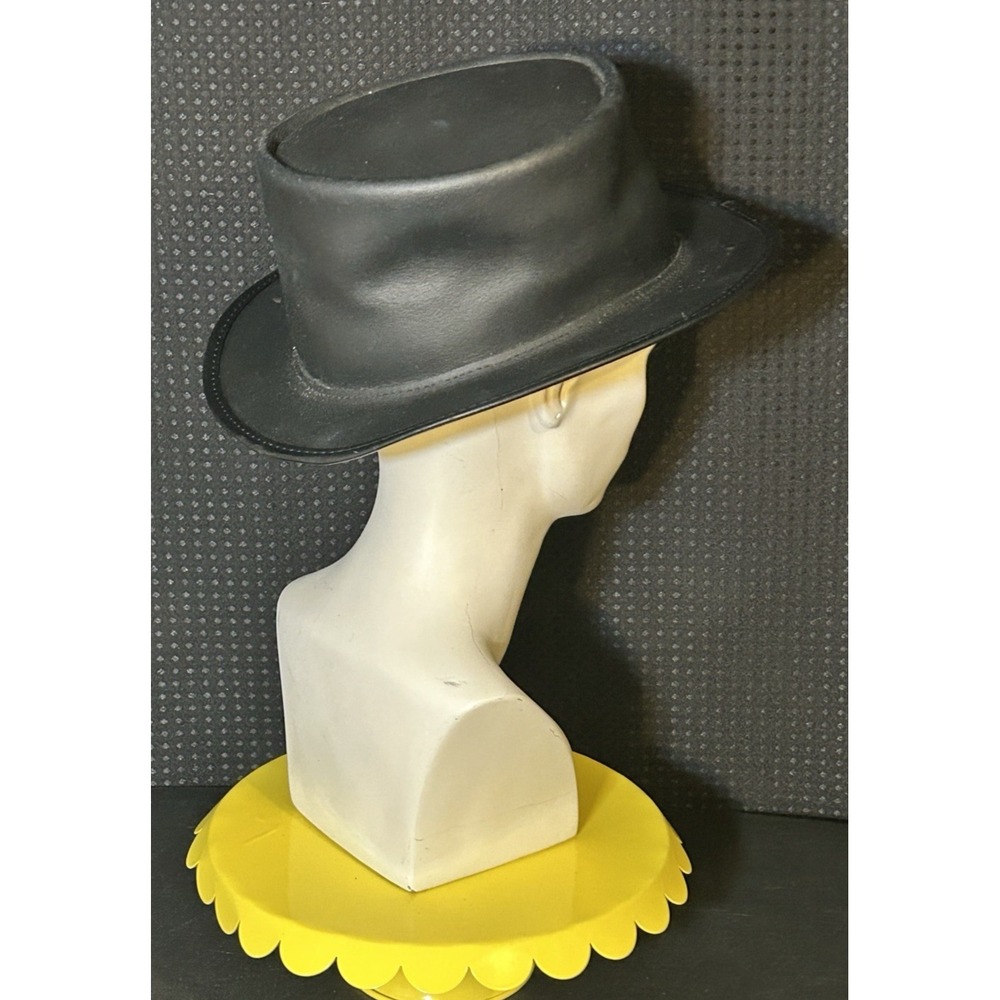Vintage Voo Doo Brand Black Thick Leather John Bull Style Hat XL